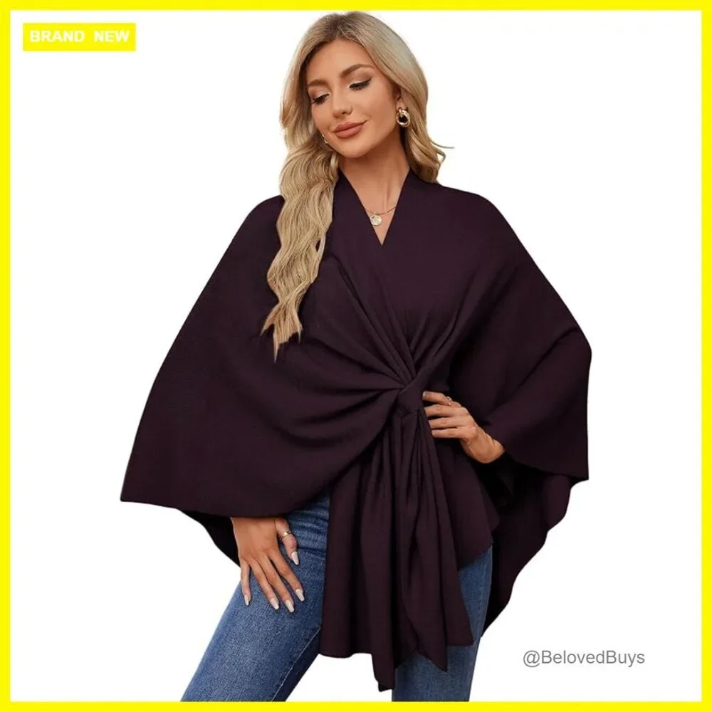Soft Rayon Blend Poncho Shawl Wrap One Size Fits Most Loose Fit